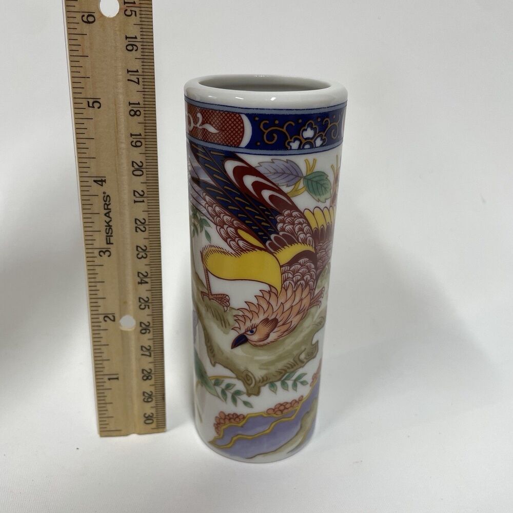 Japanese Imari Porcelain Phoenix Design Vase 5" JAPAN Brush Pot Oriental Bird - Picture 5 of 11